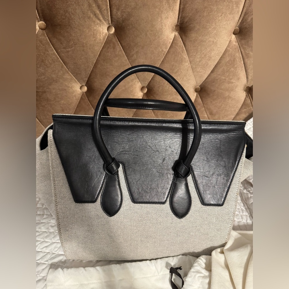 Celine Black/Cream Canvas and Leather Tie Tote - Picture 3 of 13